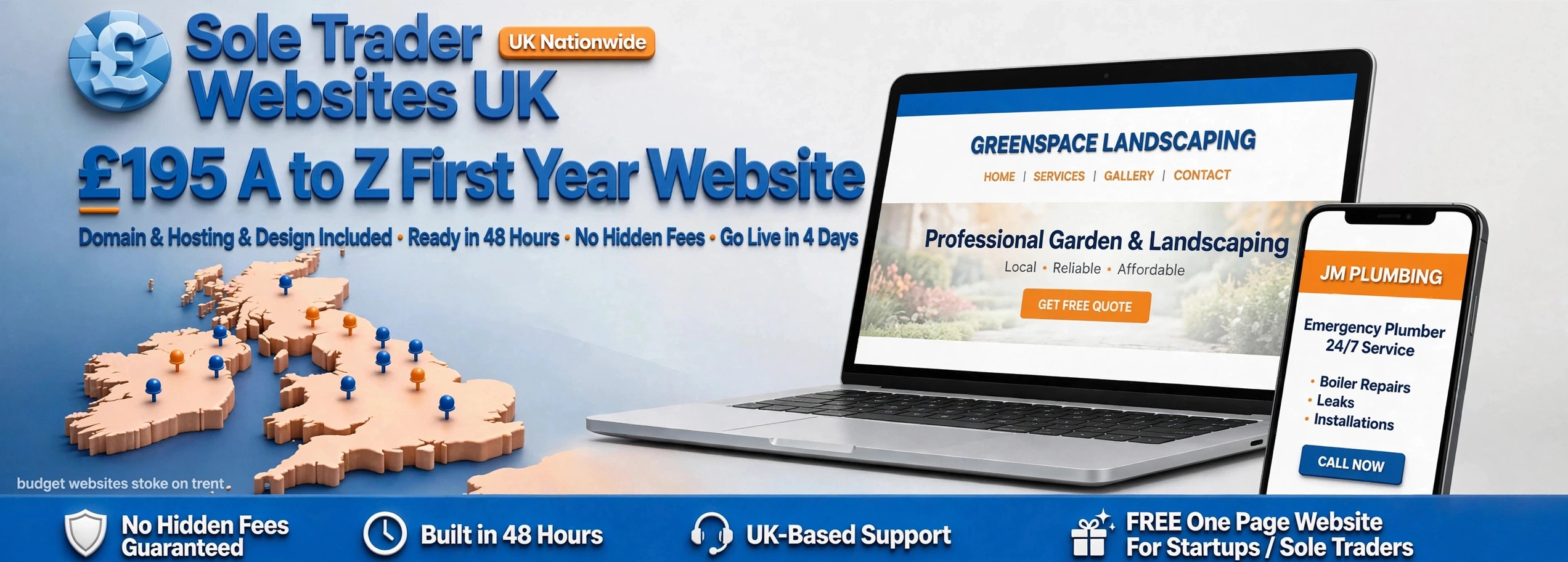 Sole Trader Websites UK - £195 A to Z First Year - budget websites stoke on trent - Premium Business Website